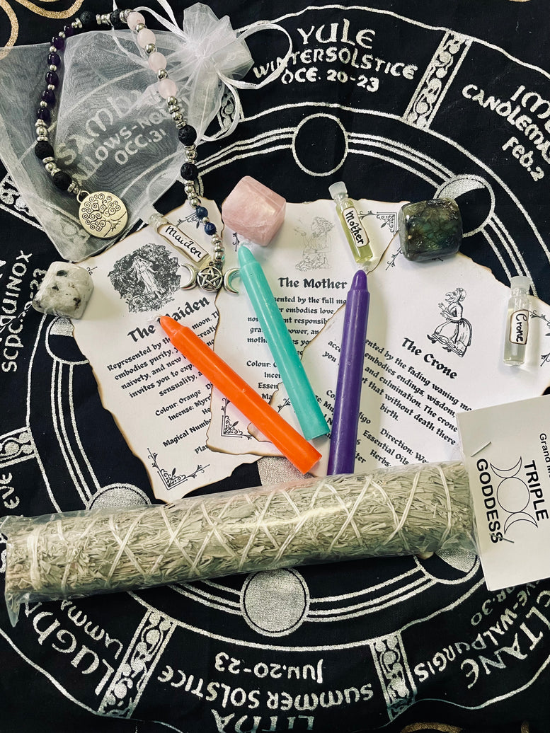 Maiden, Mother, Crone Witches Gift Set | Triple Moon Goddess | Spell Kit | Deity | Worship | Spell Candles | Spell Oils | Smudge | Incense