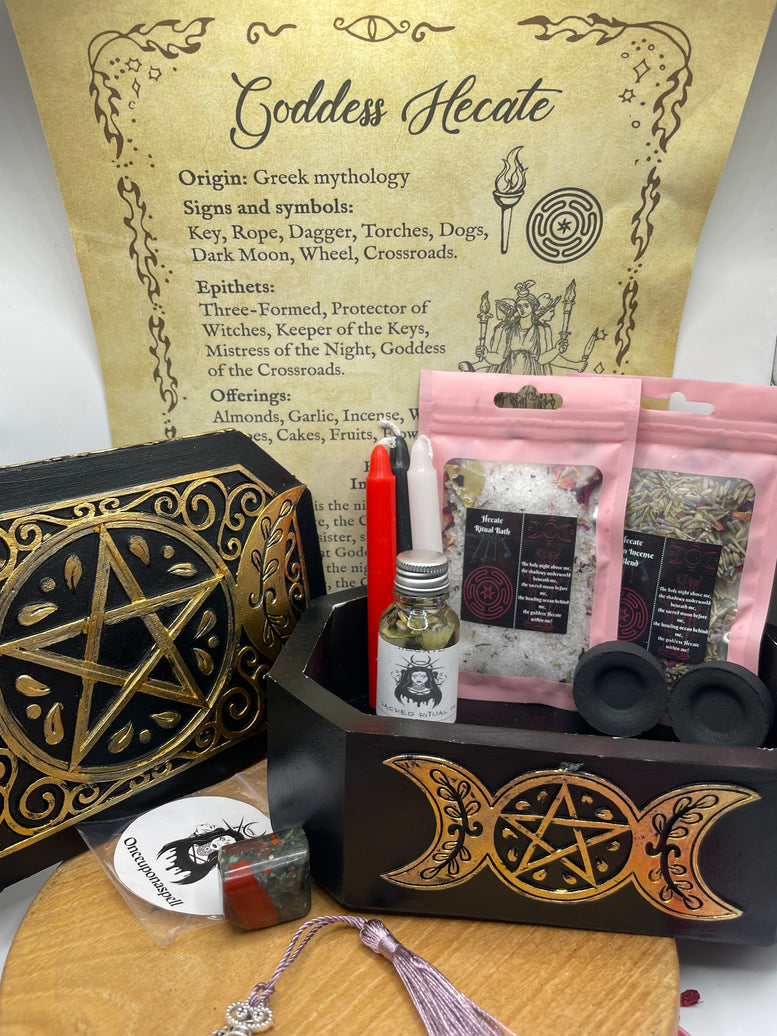 Goddess Hecate/Hekate Altar Box and Supplies | Deity | Triple Moon | Wicca | Pagan | Witchcraft | Goddess | Crossroads | Spells | Rituals