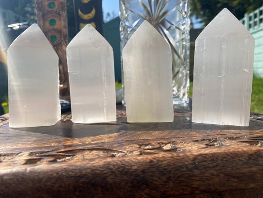 10cm Selenite Pencil Point Tower | Crystals | Reiki | Chakra | Witchcraft | Wiccan | Pagan | Natural