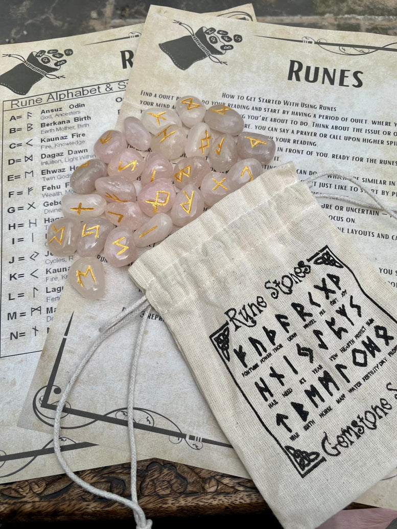 Natural Rose Quartz Runes Stones Set | Viking | Elder Futhark | Divination | Spiritual Healing | Crystals | Stones | Pagan | Witchcraft